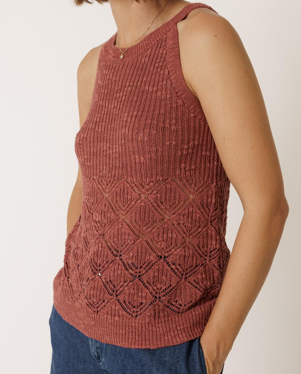 Camisola de Malha Tipo Top sem Mangas Vermelho-2