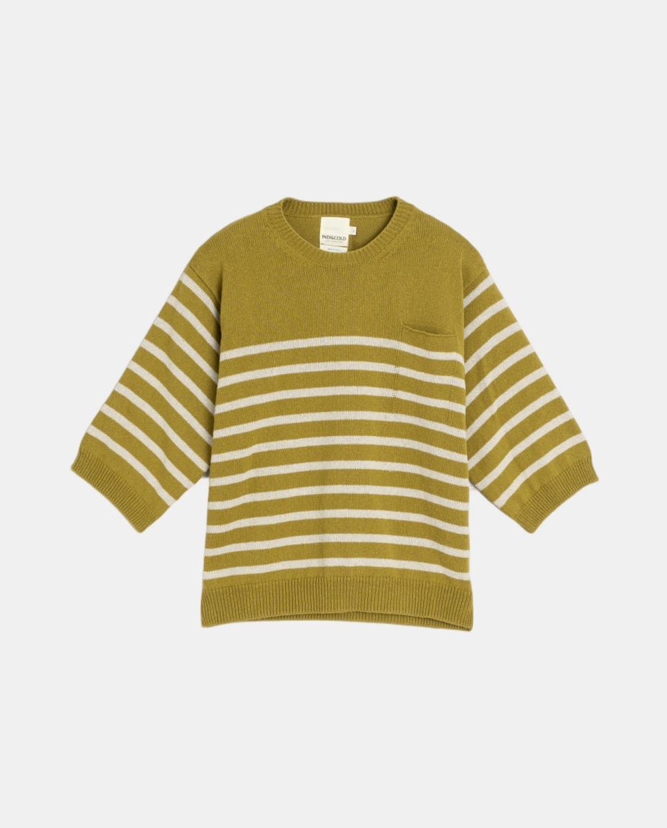 Camisola de Malha com Decote Redondo e Manga Comprida Caqui-4