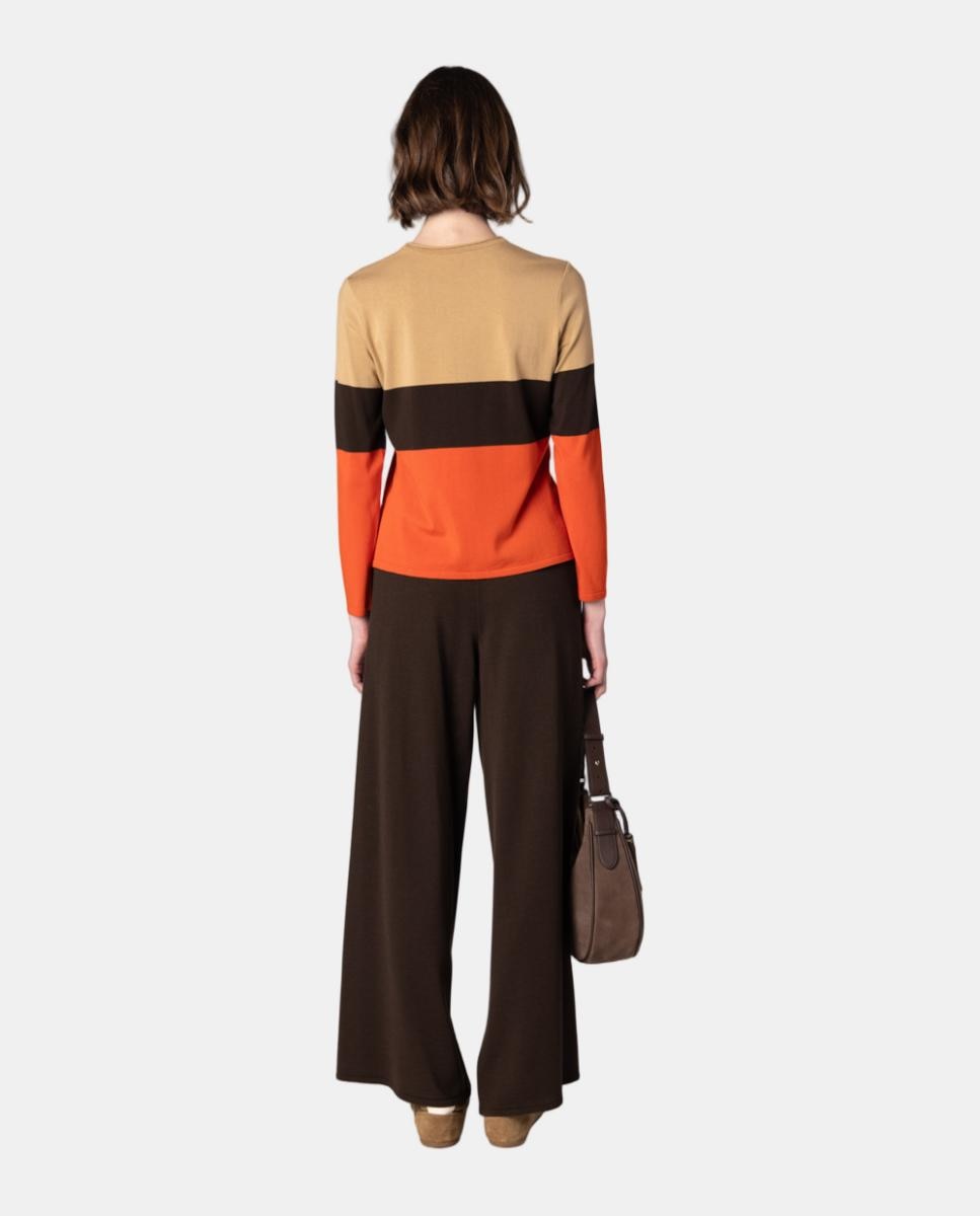 Camisola de Malha para Mulher de Ponto Liso Tricolor Laranja-2