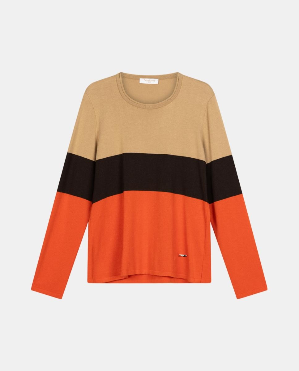 Camisola de Malha para Mulher de Ponto Liso Tricolor Laranja-5