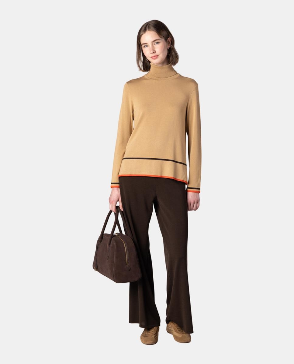 Imagen 0 de Jersey de mujer de punto liso con cuello alto. Beige