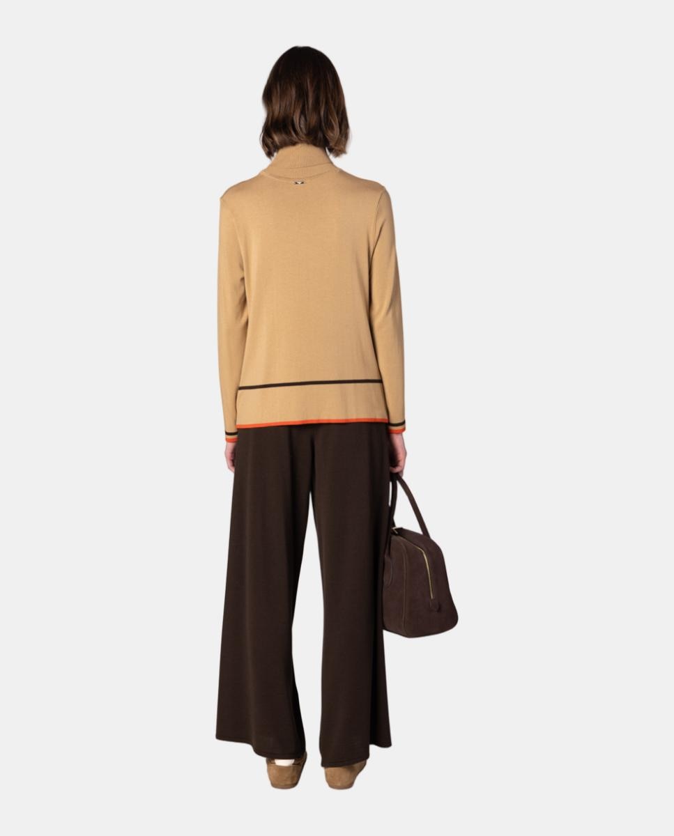Jersey de mujer de punto liso con cuello alto. - Naulover - Beige Beige-2