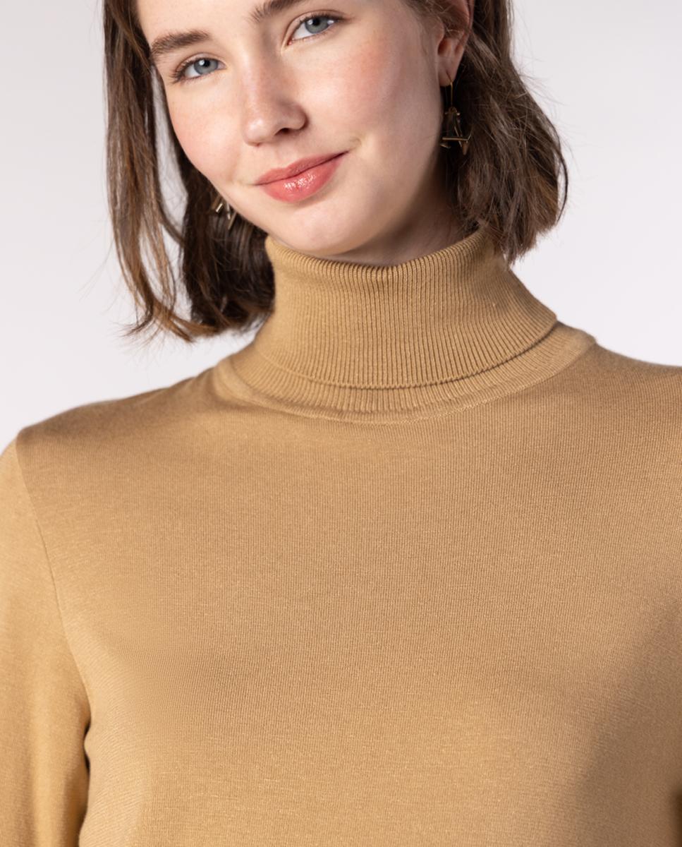 Jersey de mujer de punto liso con cuello alto. - Naulover - Beige Beige-3