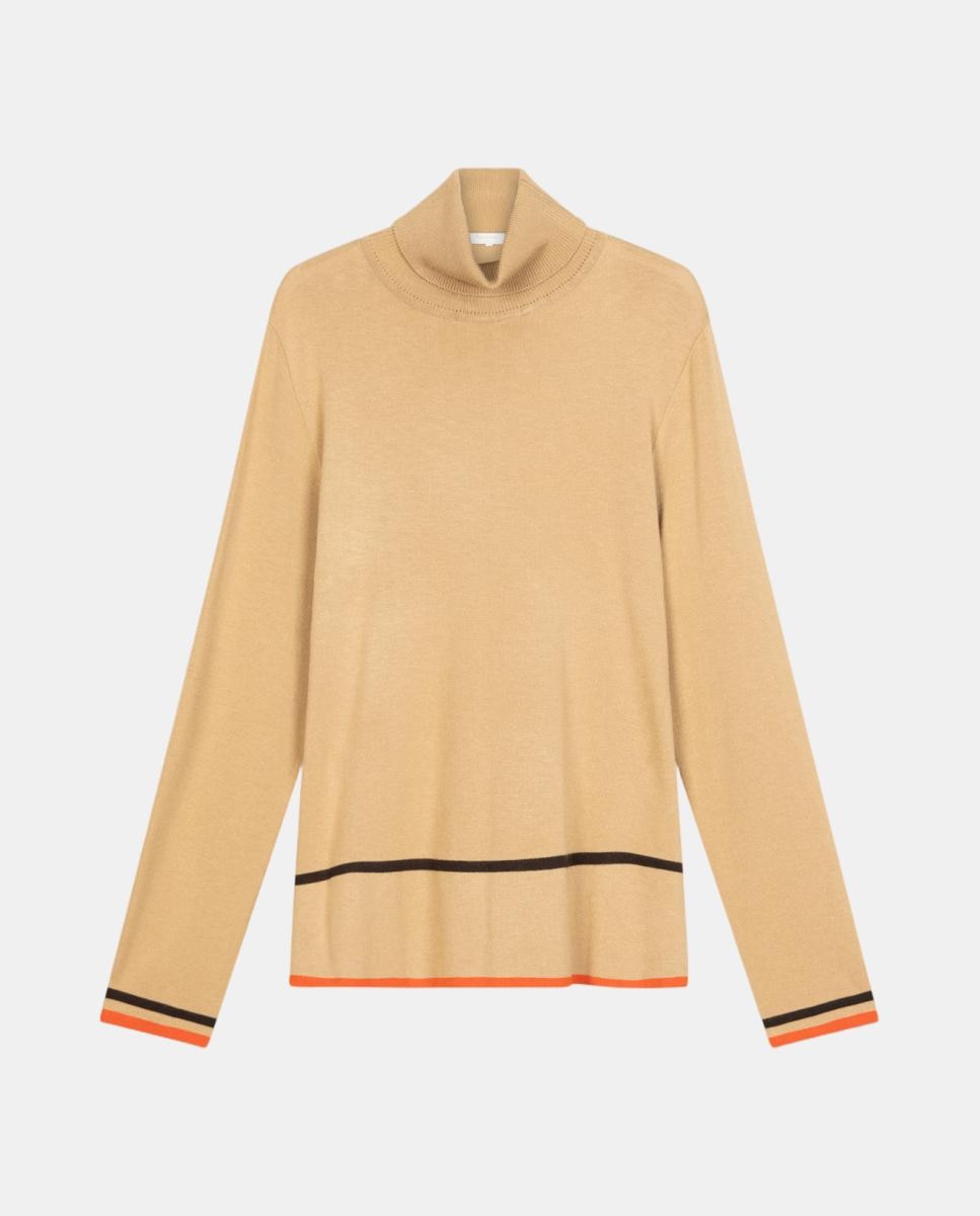 Jersey de mujer de punto liso con cuello alto. - Naulover - Beige Beige-6