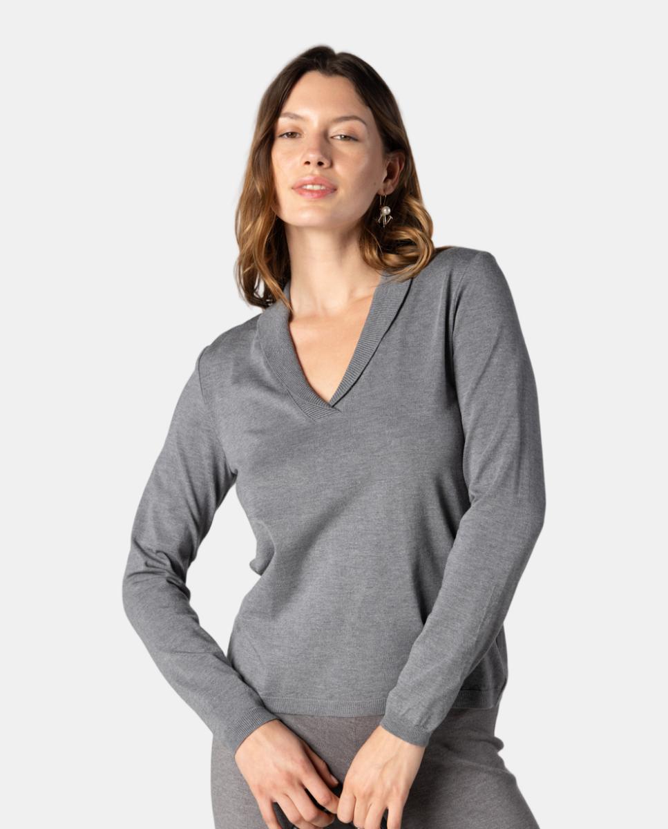 Jersey de mujer de punto y manga larga. - Naulover - Gris Gris-1