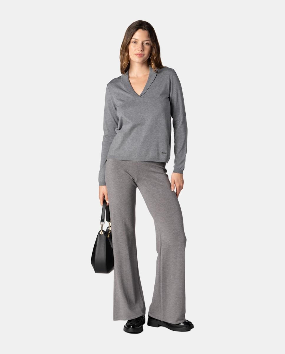 Jersey de mujer de punto y manga larga. - Naulover - Gris Gris-3