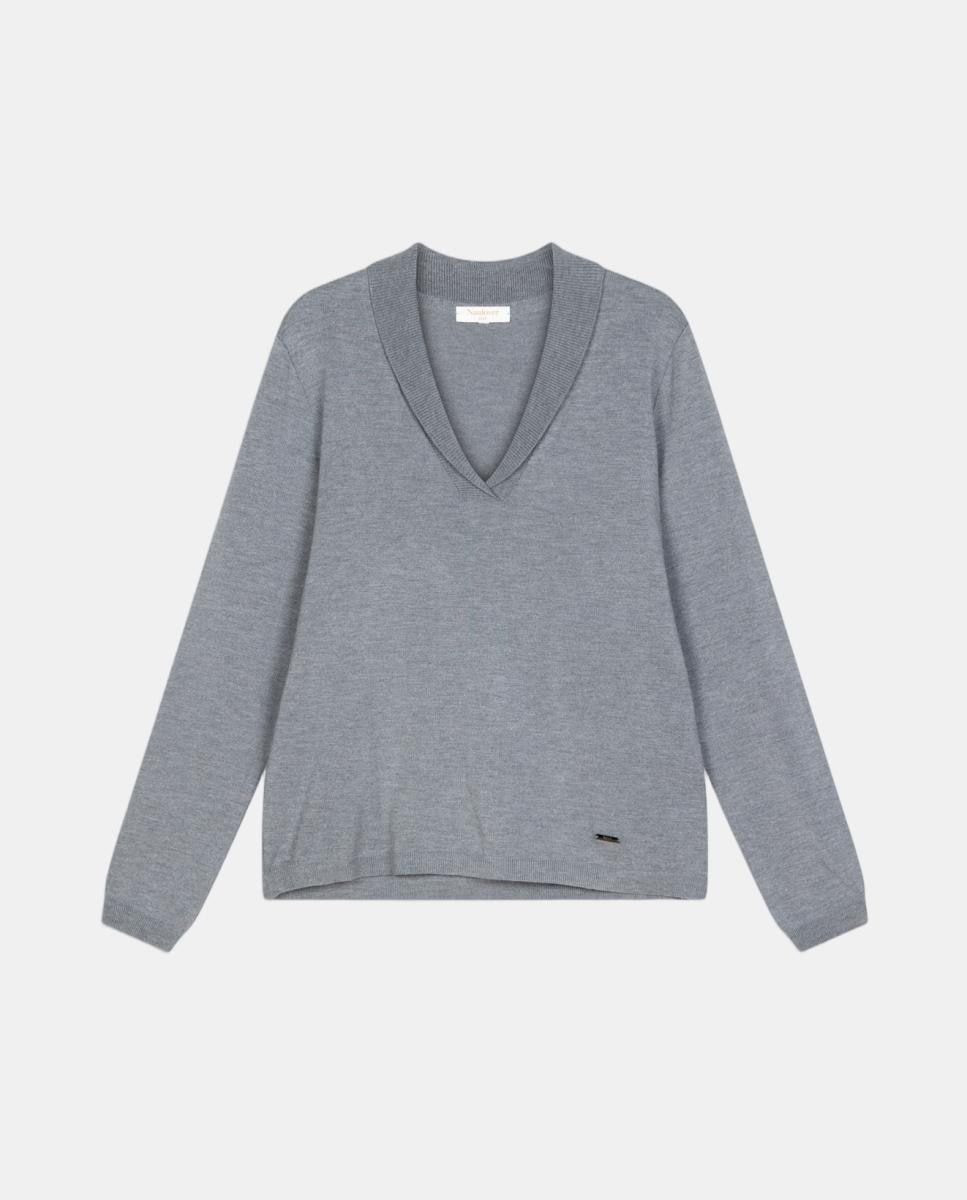Jersey de mujer de punto y manga larga. - Naulover - Gris Gris-6
