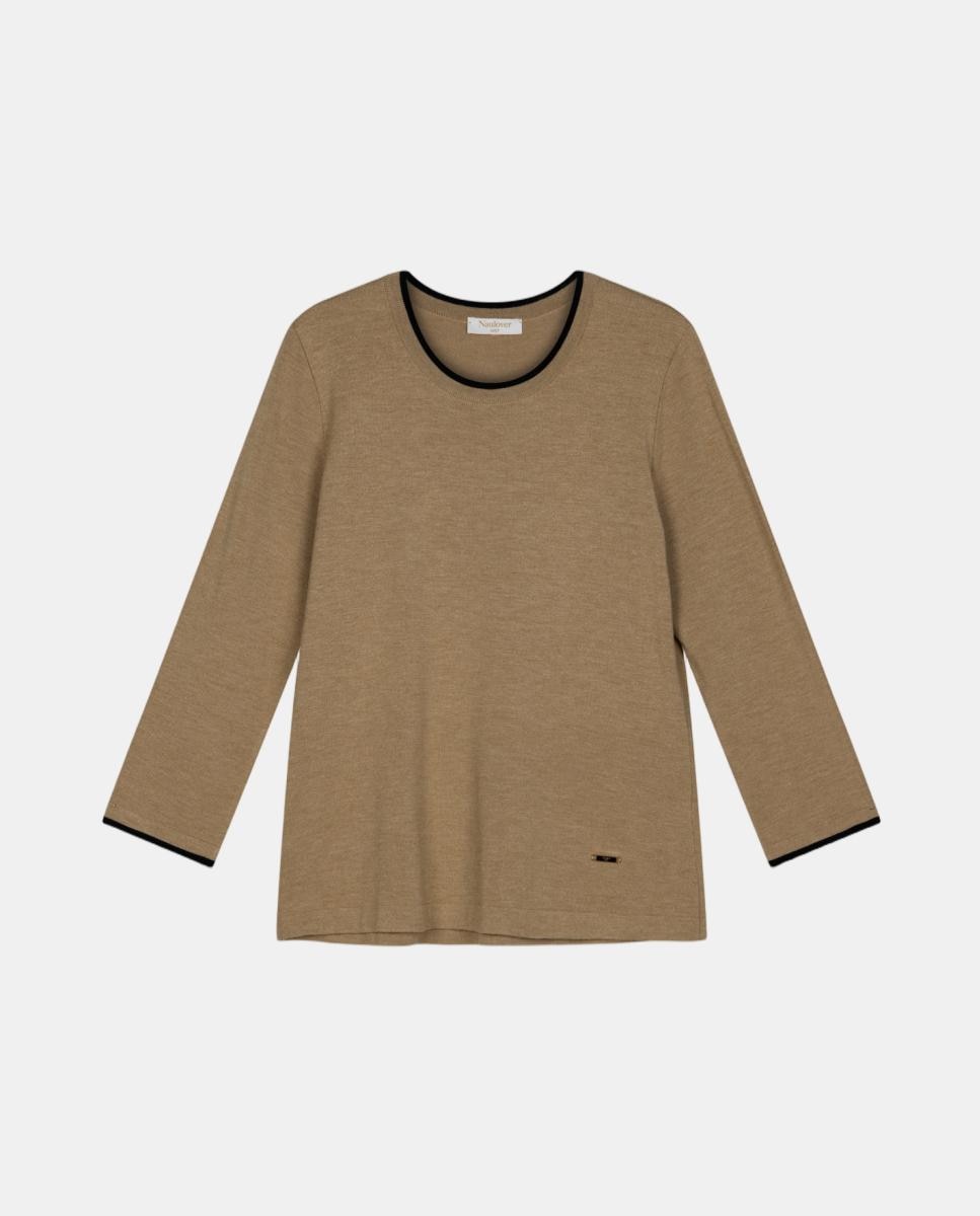 Camisola de Malha com Manga ¾ Bege-5