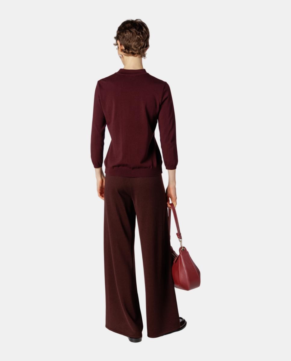 Camisola de Malha com Detalhe de Nó na Gola Grená-2