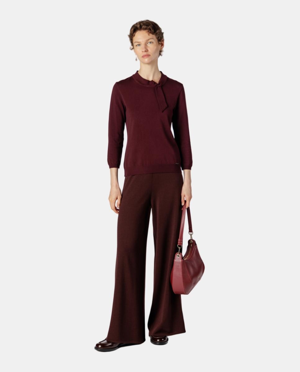 Camisola de Malha com Detalhe de Nó na Gola Grená-3