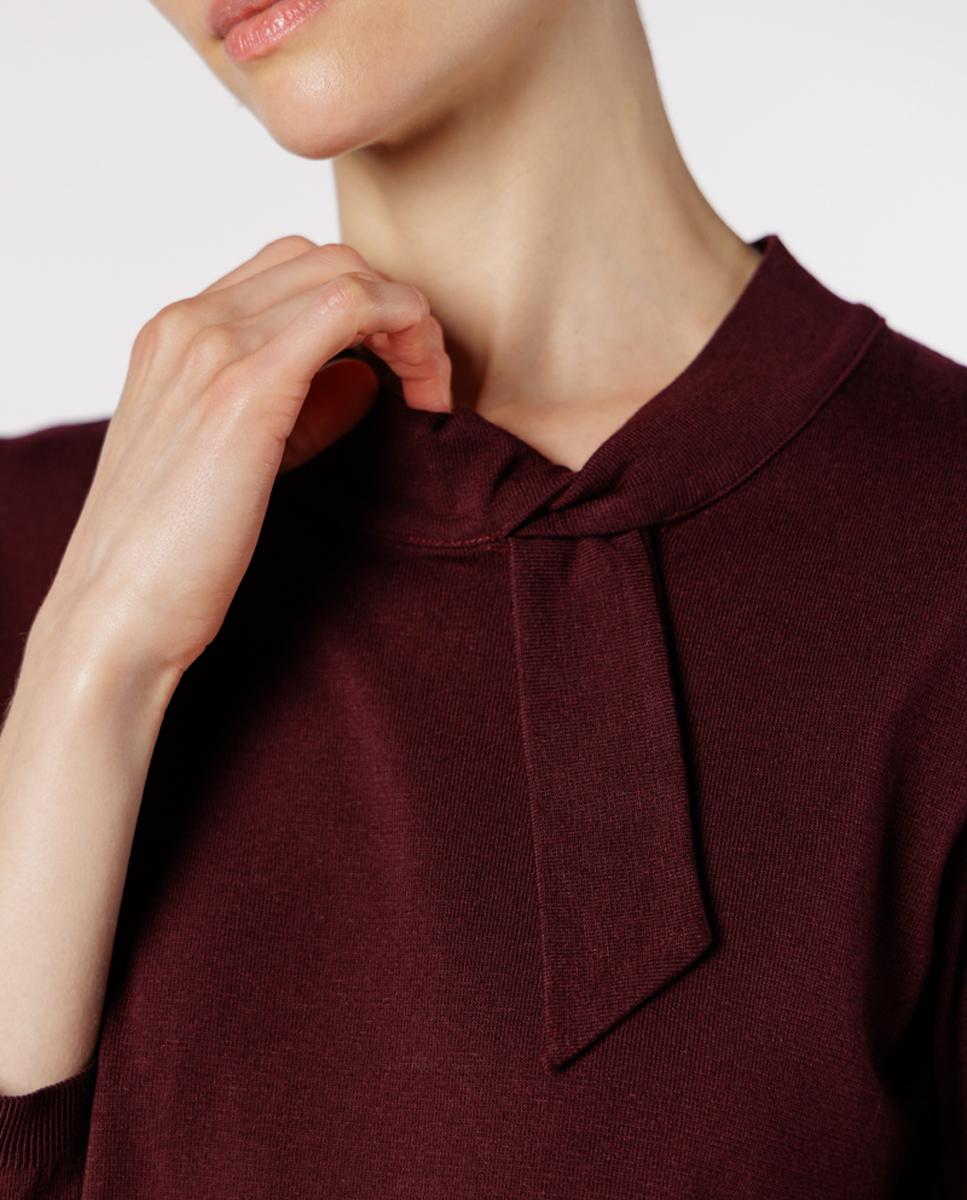 Camisola de Malha com Detalhe de Nó na Gola Grená-4