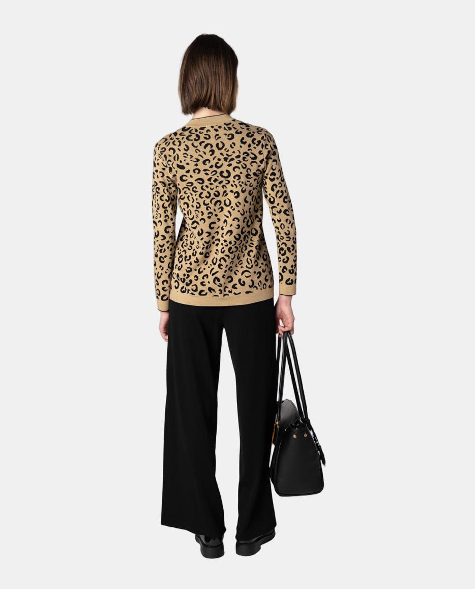 Jersey de mujer de punto Jacquard animal print - Naulover - Beige Beige-2