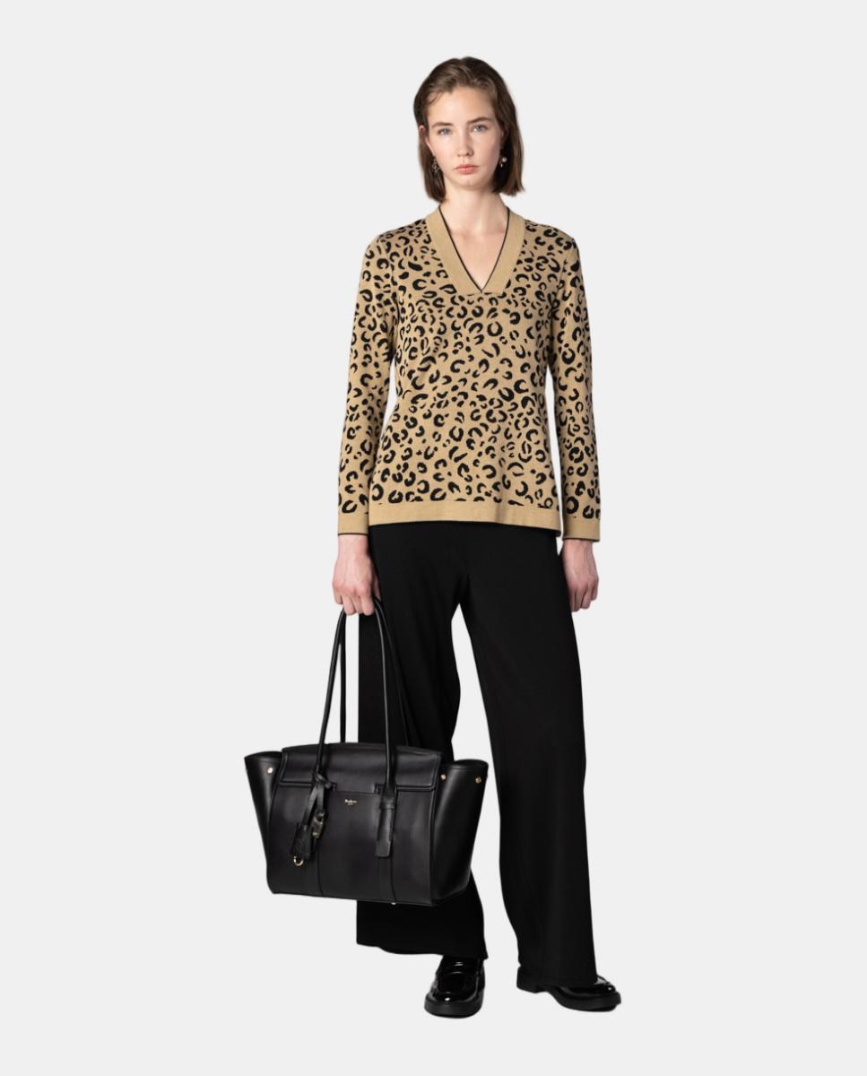 Jersey de mujer de punto Jacquard animal print - Naulover - Beige Beige-3