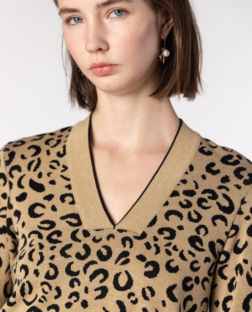 Jersey de mujer de punto Jacquard animal print - Naulover - Beige Beige-4