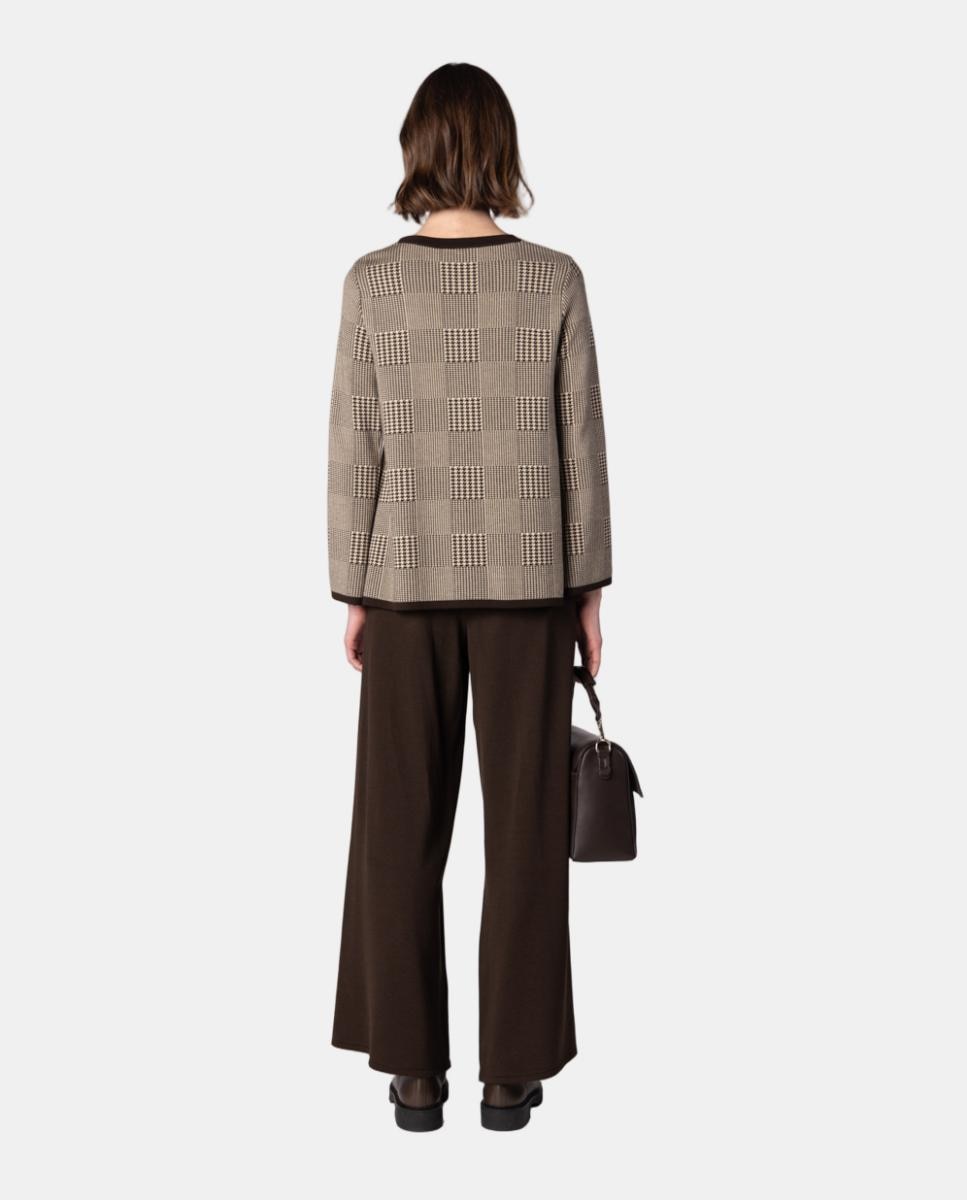 Camisola de Malha Jacquard de Pied-de-Poule Castanho-escuro-2