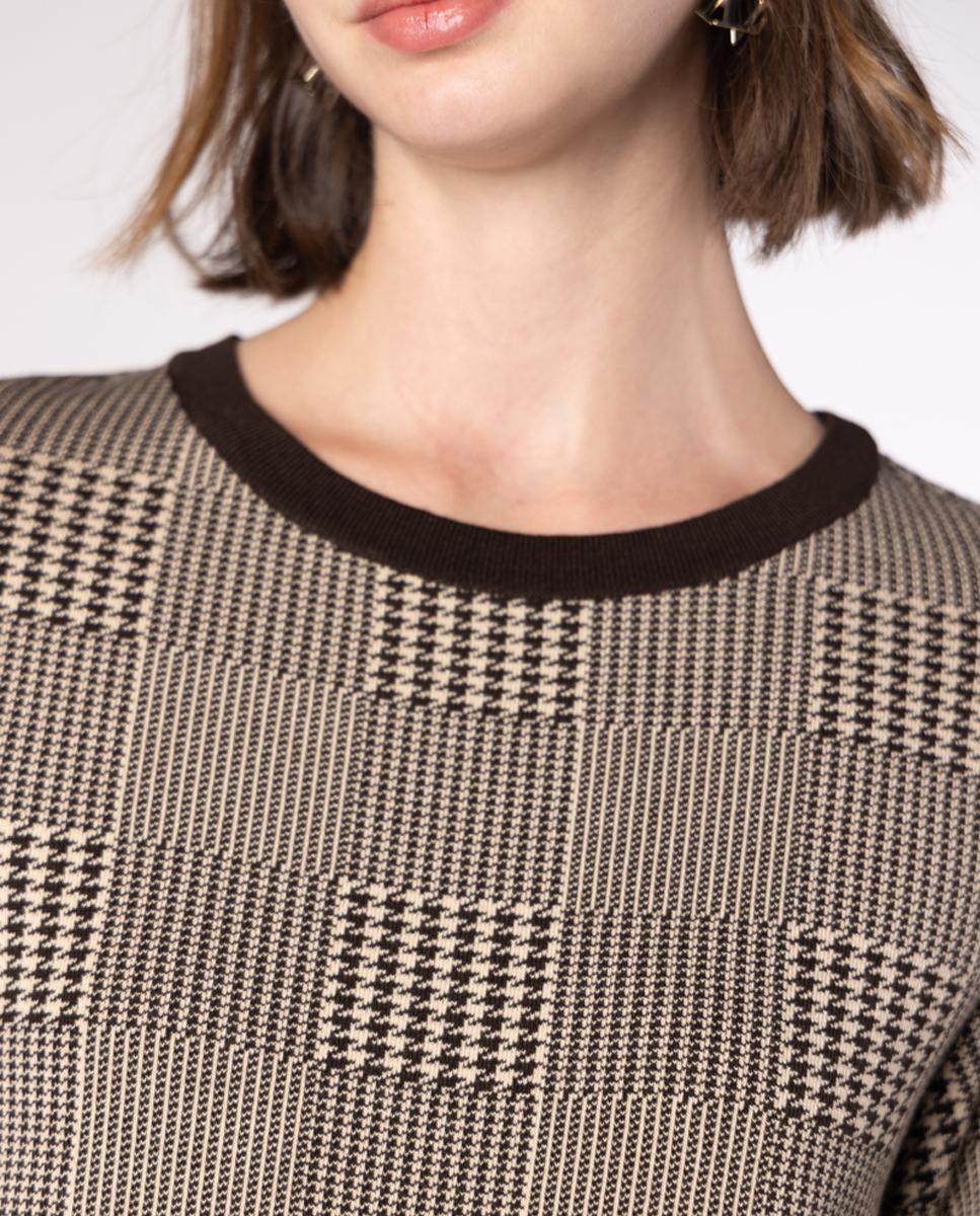 Camisola de Malha Jacquard de Pied-de-Poule Castanho-escuro-4