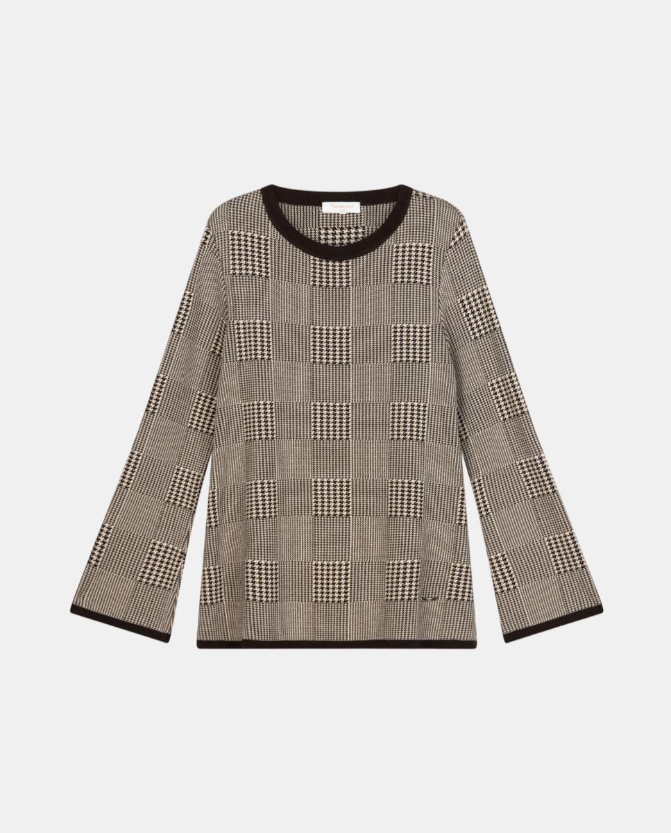 Camisola de Malha Jacquard de Pied-de-Poule Castanho-escuro-6