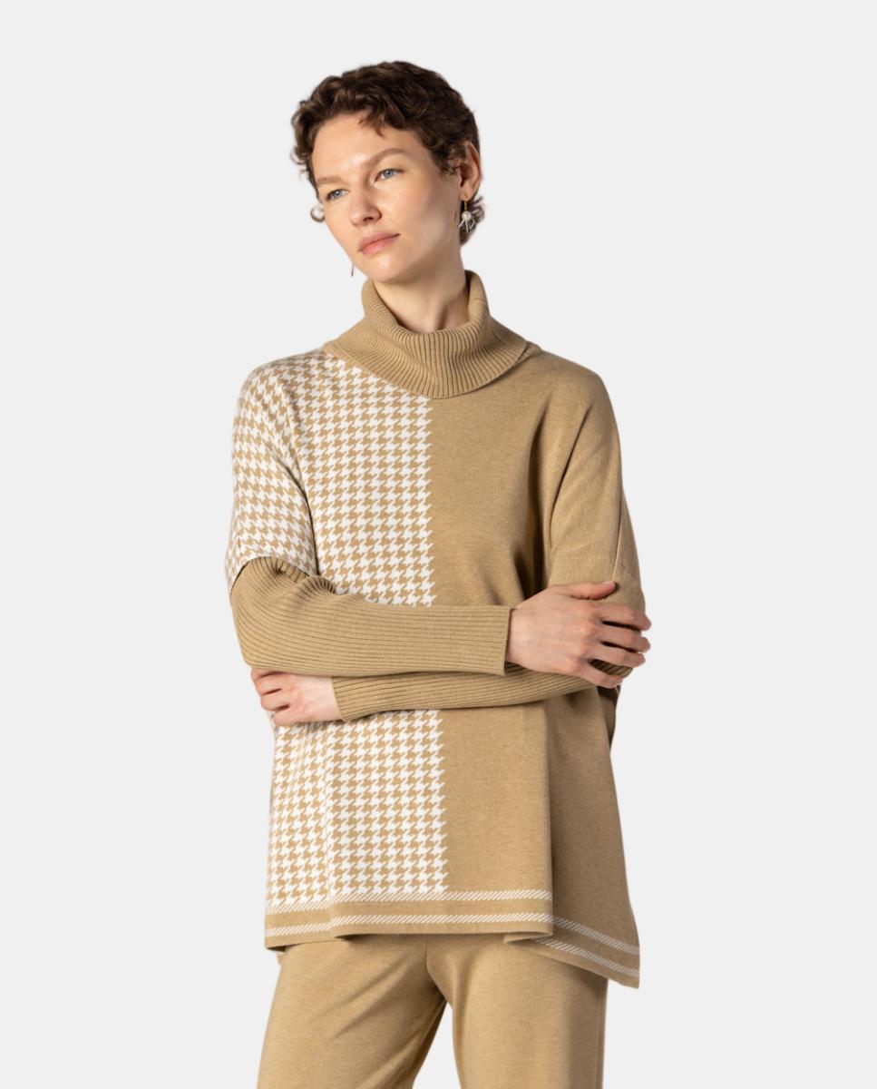 Imagen 1 de Jersey de mujer tipo capa de punto jacquard - Naulover - Beige Beige