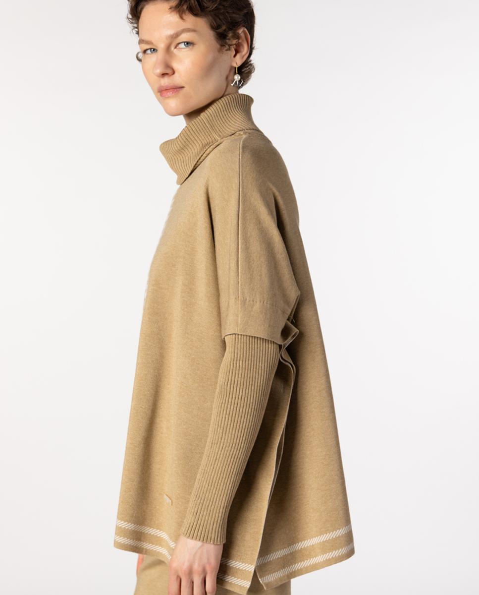 Imagen 4 de Jersey de mujer tipo capa de punto jacquard - Naulover - Beige Beige