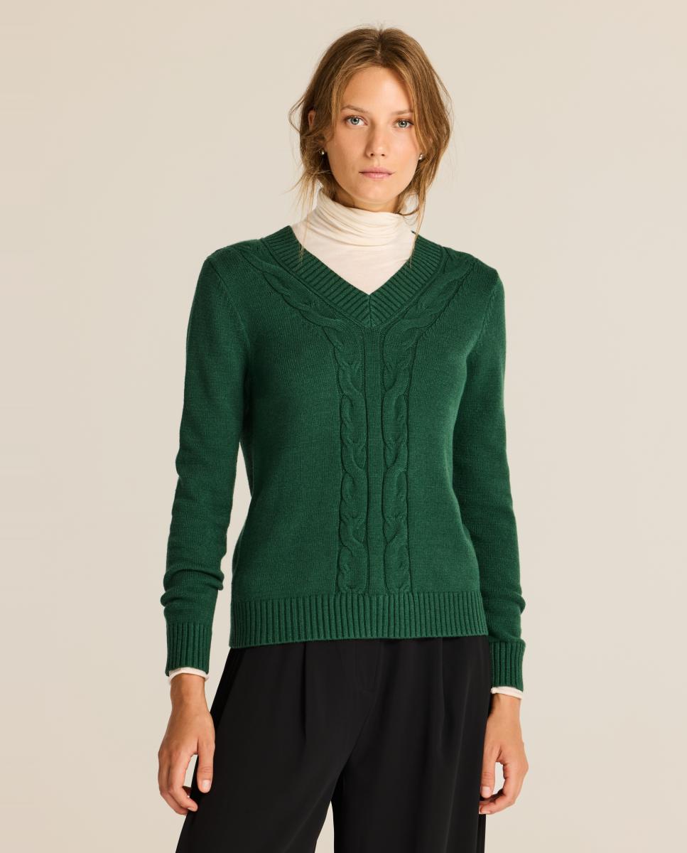 Jersey de mujer punto trenzado - Escorpion - Verde oscuro Verde oscuro-1