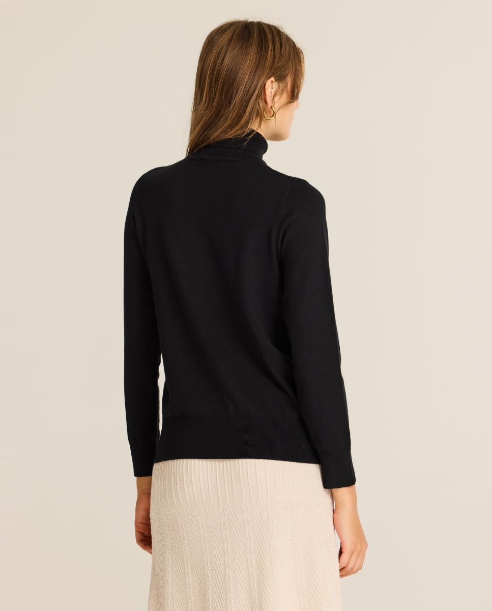 Camisola de malha com gola alta e viscose Preto-2