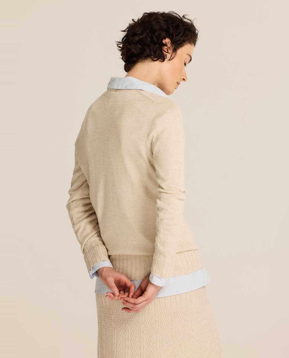 Camisola de Malha com Detalhe Canelado Bege-2