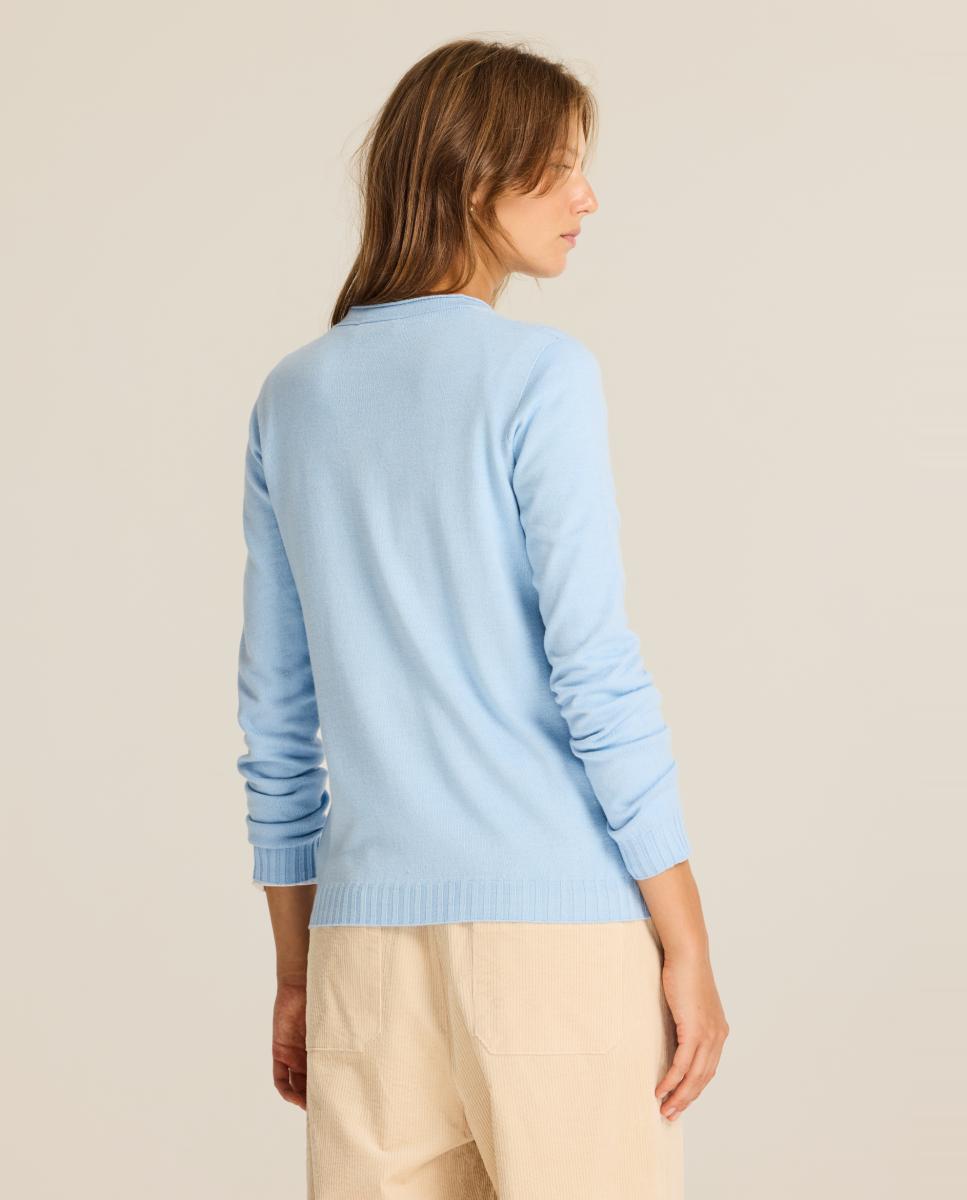 Camisola de malha com textura e losangos Azul-claro-2