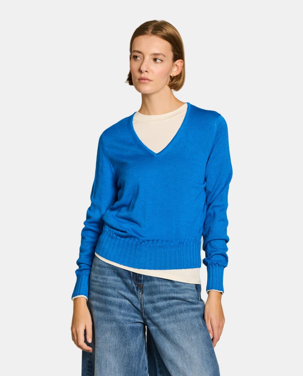 Camisola de Malha com Detalhe Canelado Turquesa-1