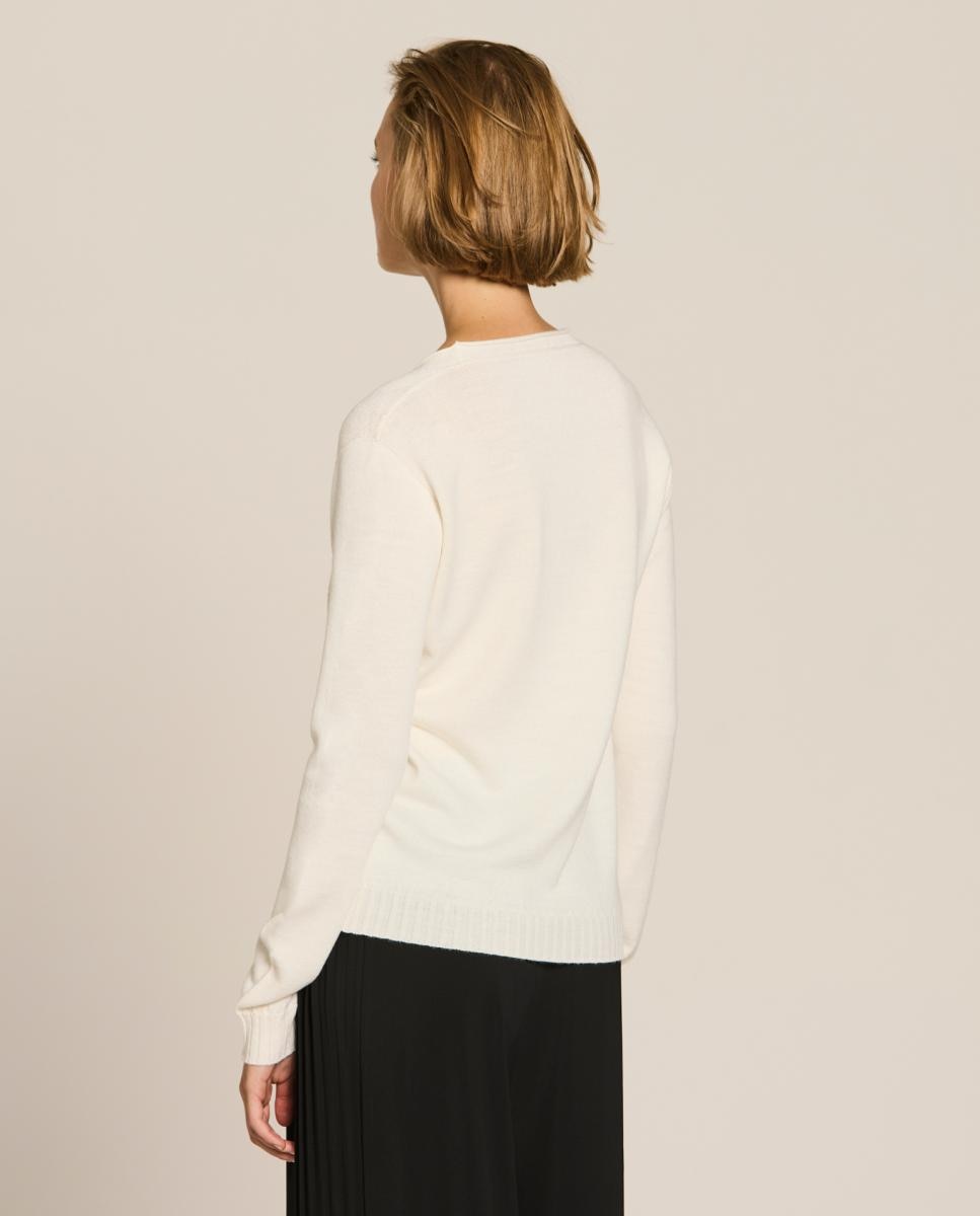 Camisola de malha com textura e losangos Cru-2