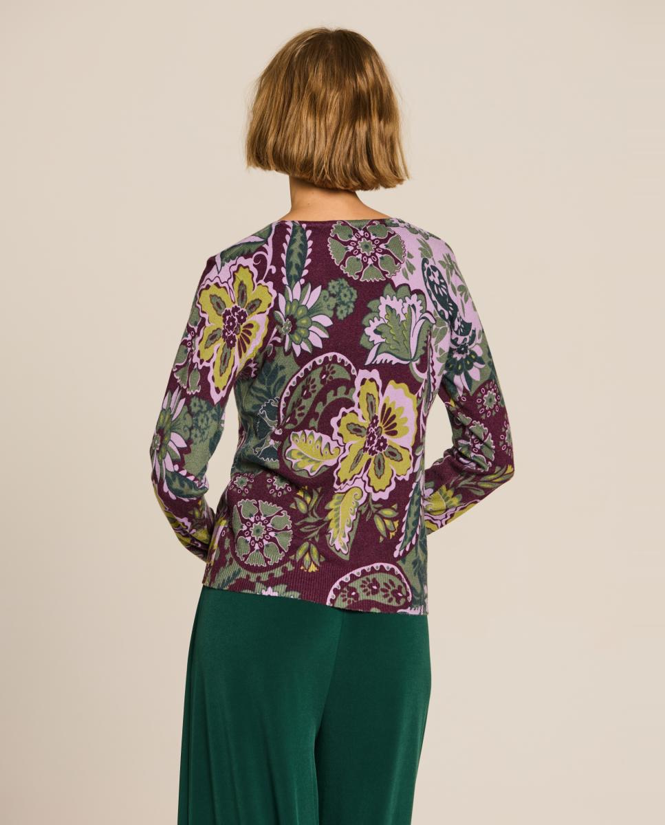 Camisola de Malha com Estampado Floral Beringela-2