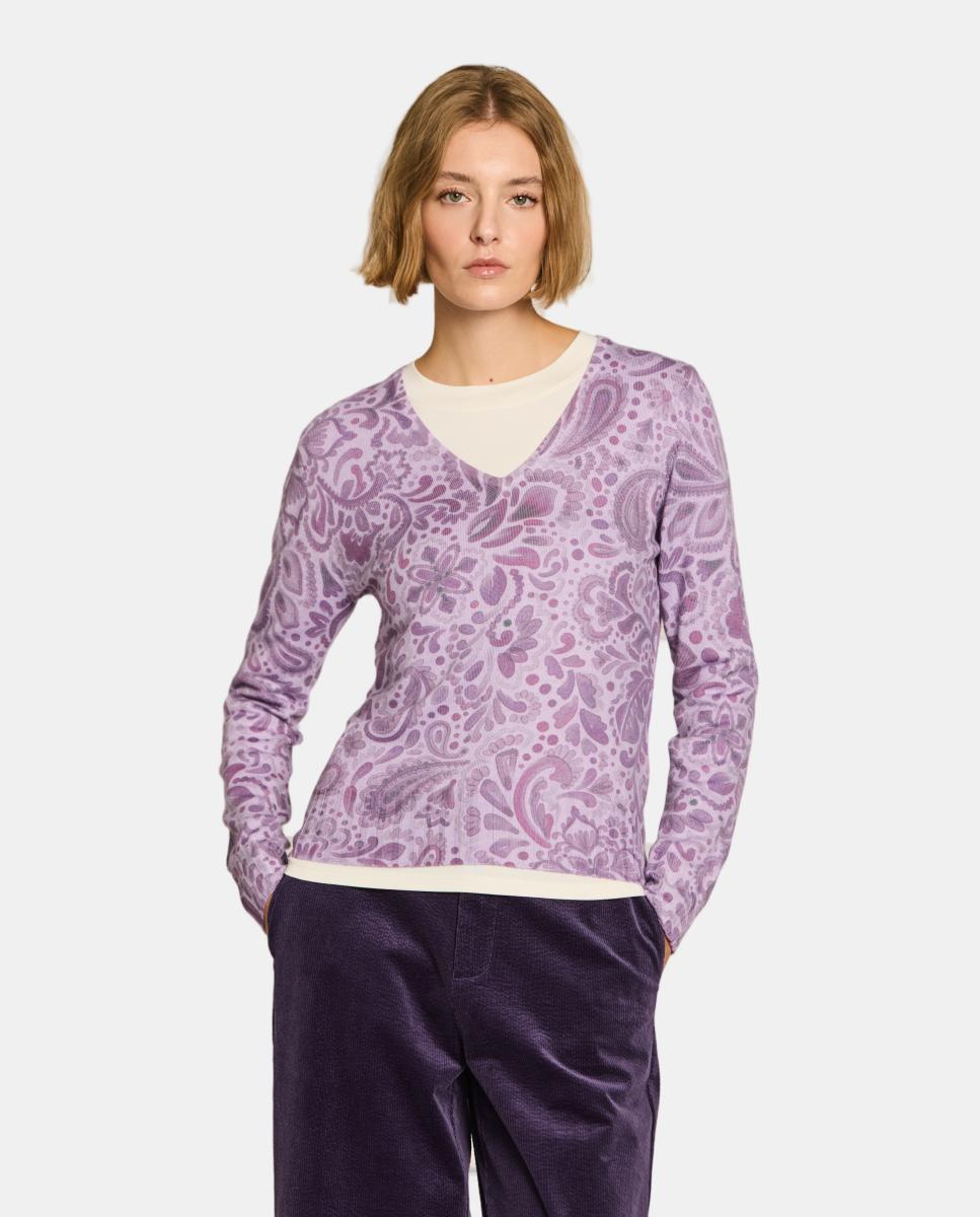 Camisola de Malha de Lã com Estampado Lilás-1