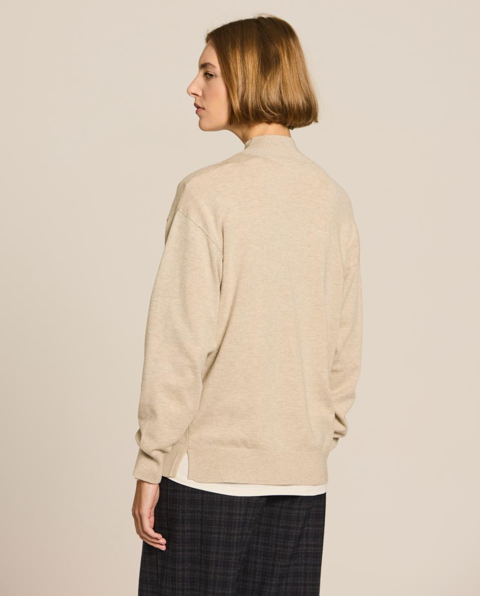 Camisola de Malha de Viscose com Meia Gola Bege-2