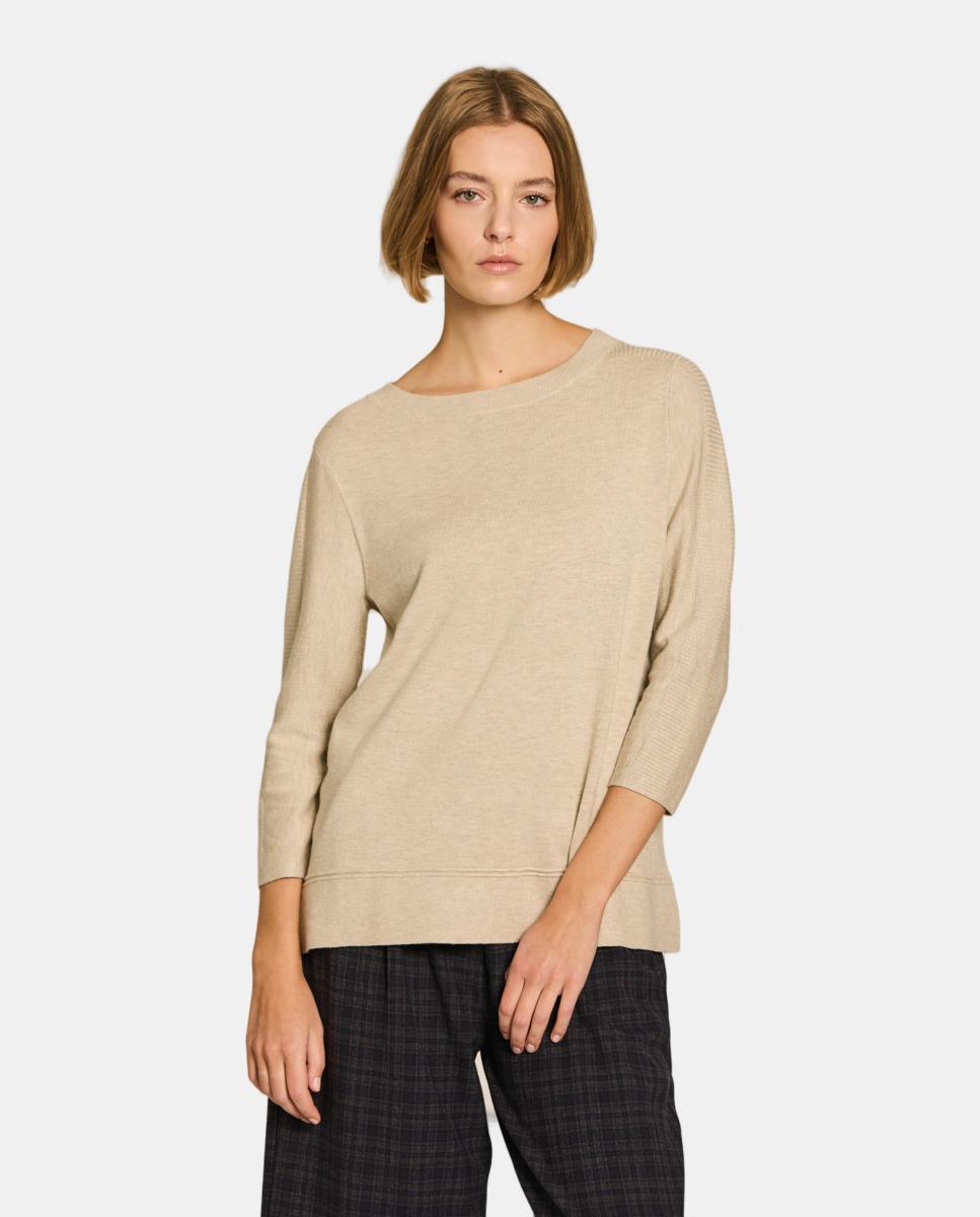 Camisola de Malha com Detalhe nos Ombros Bege-1