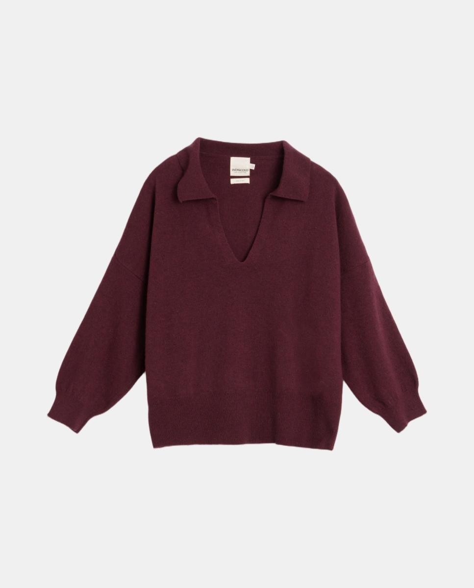 Imagen 4 de Jersey de mujer tipo polo cashmere - Indi & Cold - Berenjena Berenjena