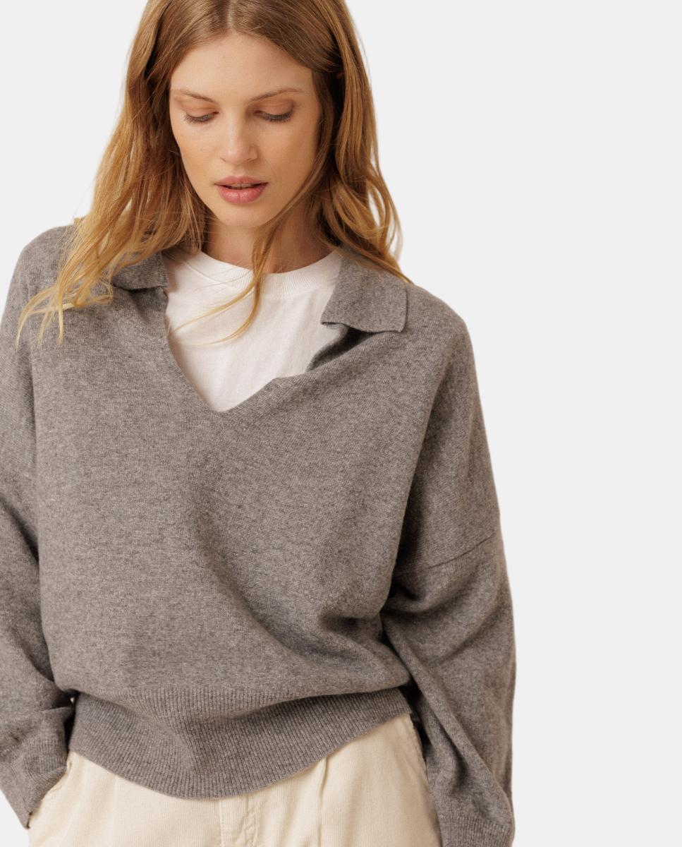 Imagen 1 de Jersey de mujer tipo polo cashmere - Indi & Cold - Gris claro Gris claro