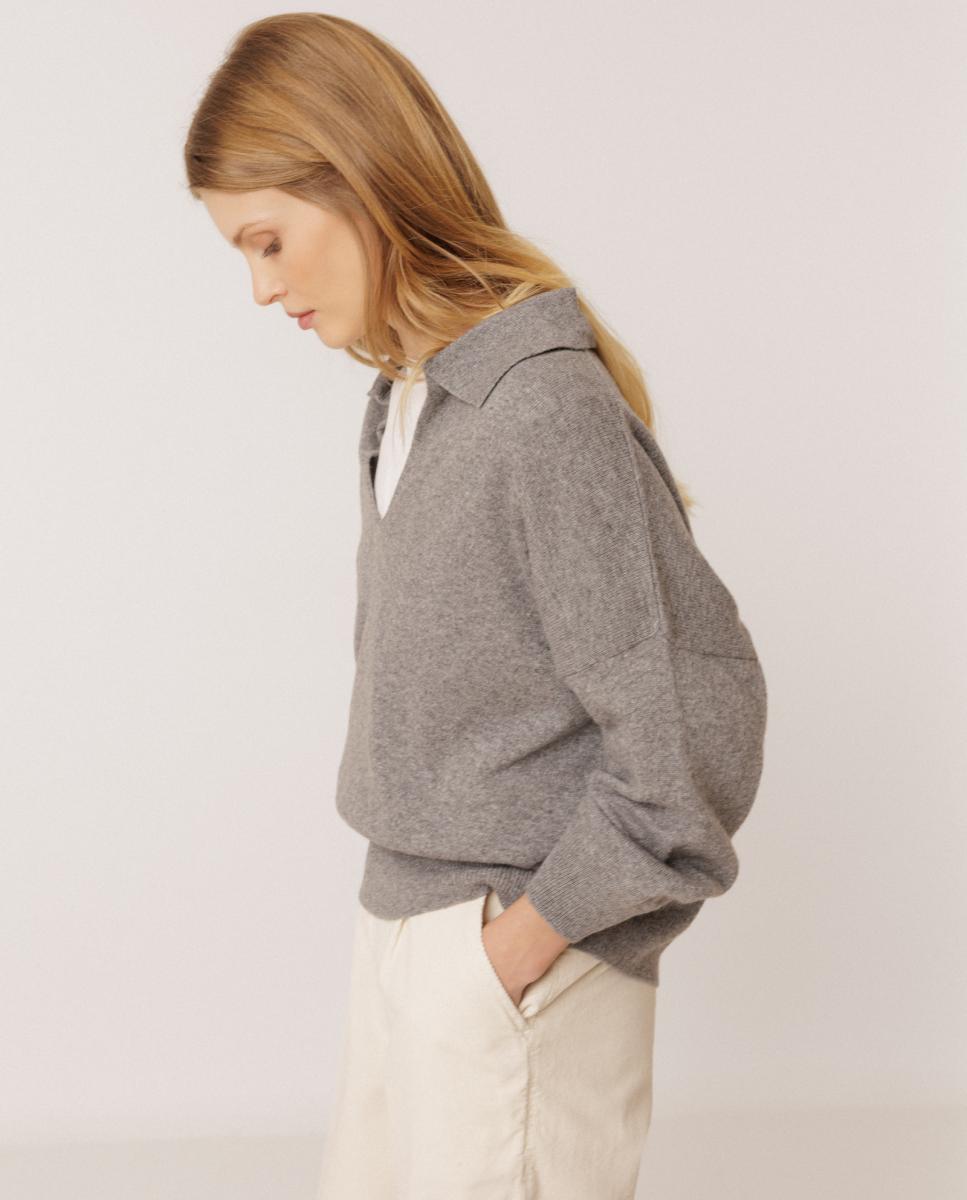 Imagen 2 de Jersey de mujer tipo polo cashmere - Indi & Cold - Gris claro Gris claro