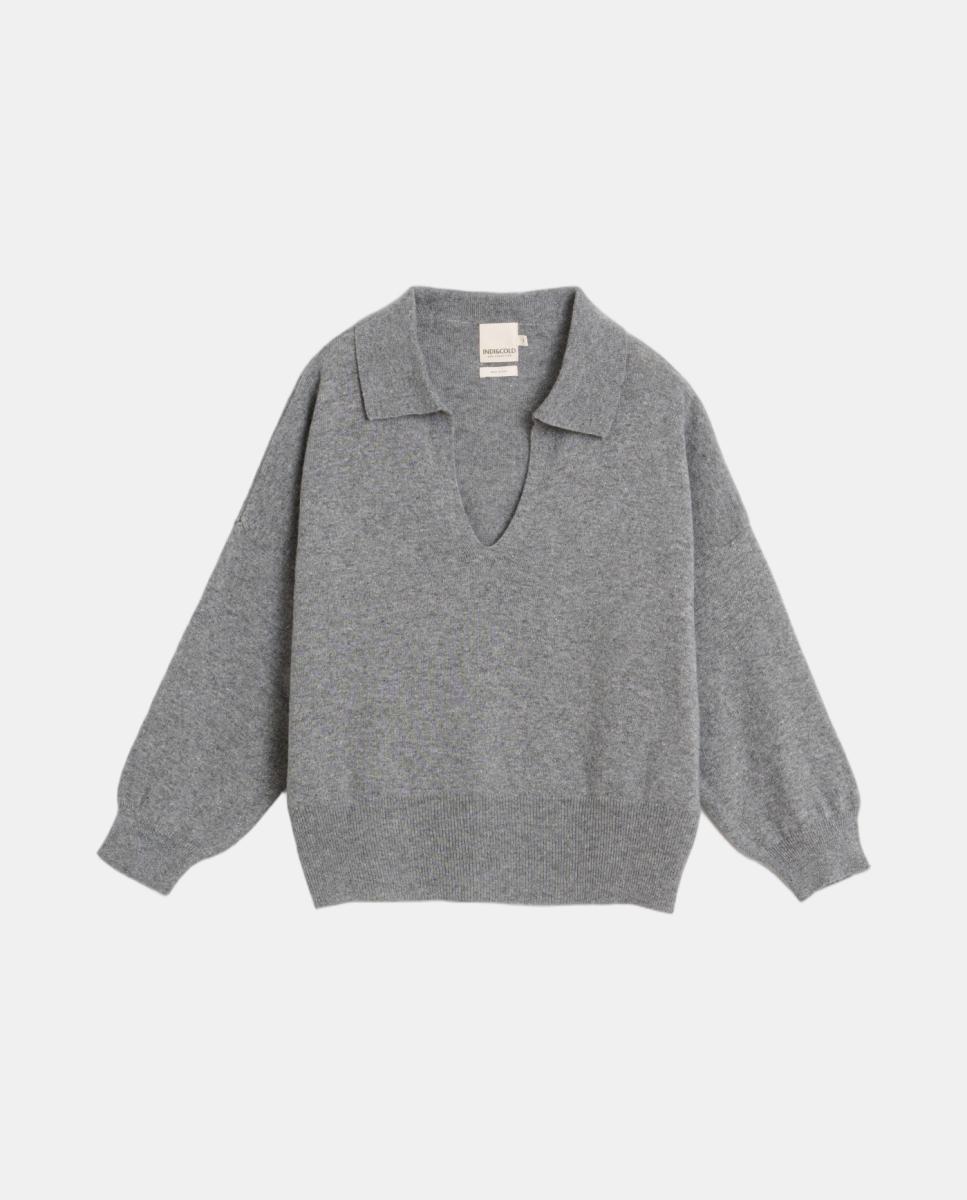 Imagen 4 de Jersey de mujer tipo polo cashmere - Indi & Cold - Gris claro Gris claro