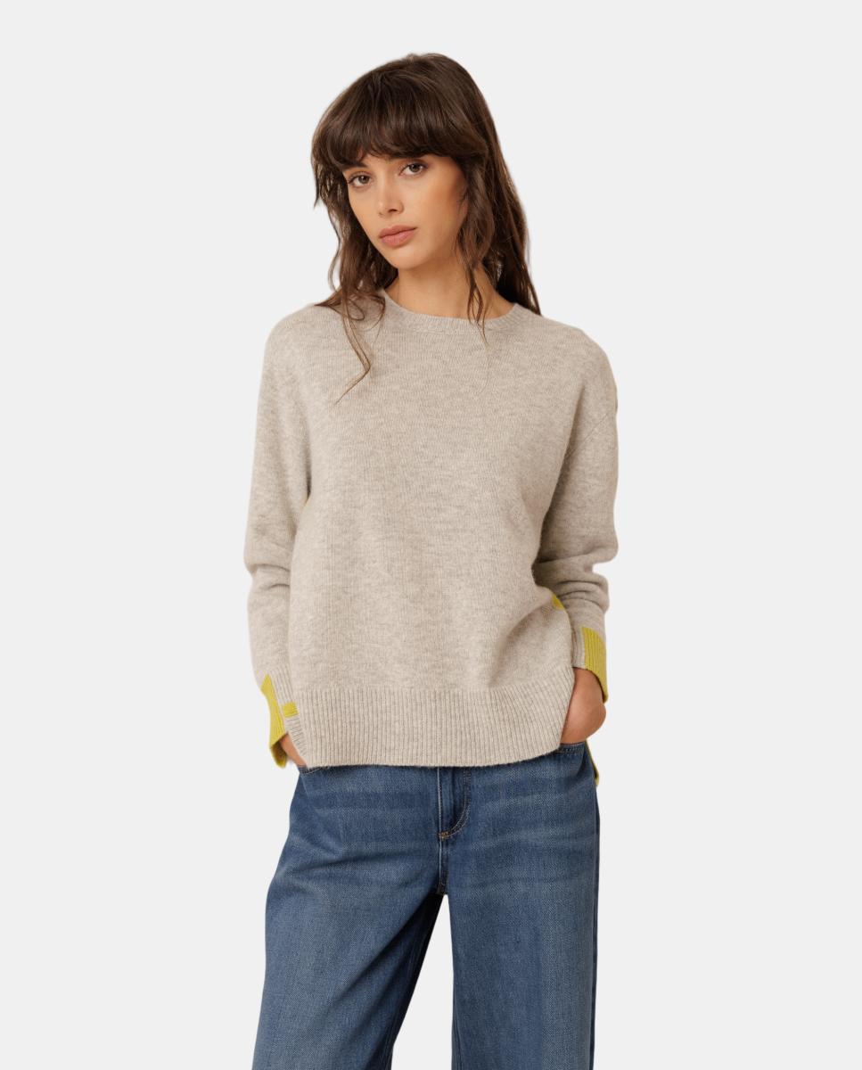 Imagen 1 de Jersey de mujer cashmere contraste flúor - Indi & Cold - Gris claro Gris claro