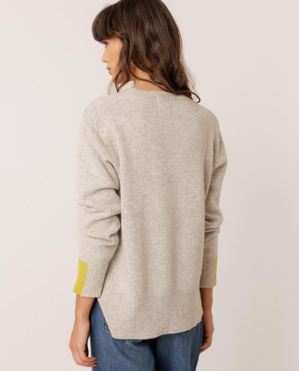 Imagen 3 de Jersey de mujer cashmere contraste flúor - Indi & Cold - Gris claro Gris claro