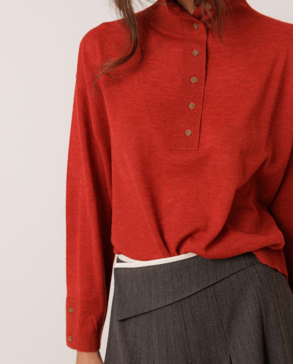 Jersey de mujer manga larga cuello perkins - Indi & Cold - Rojo Rojo-2
