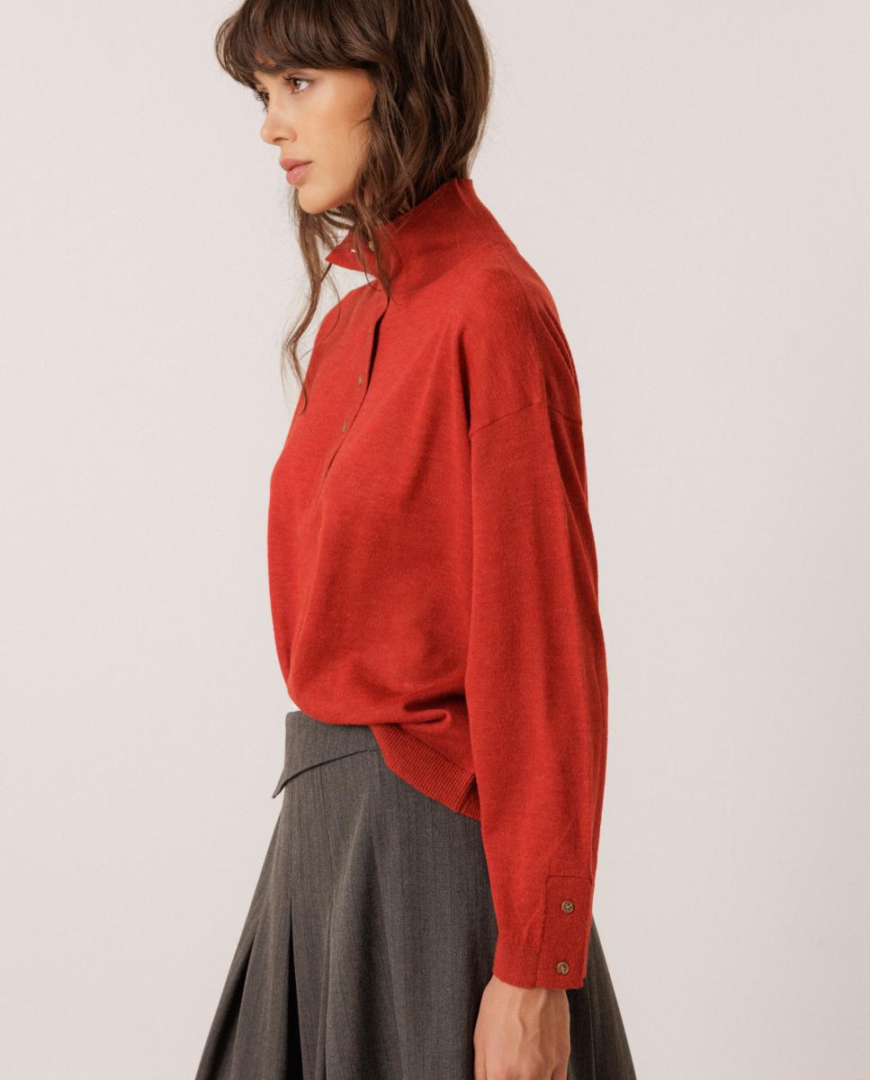 Jersey de mujer manga larga cuello perkins - Indi & Cold - Rojo Rojo-3