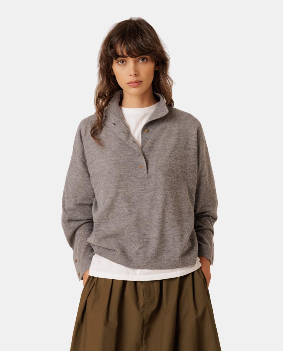 Jersey de mujer manga larga cuello perkins - Indi & Cold - Gris claro Gris claro-1