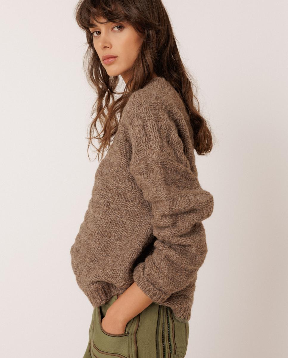 Jersey de mujer cuello caja manga larga - Indi & Cold - Marrón claro Marrón claro-3