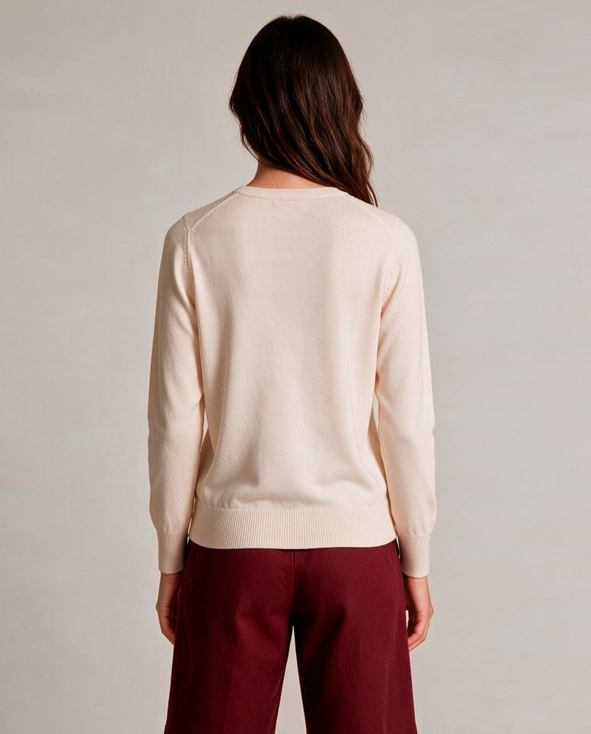 Camisola de malha lisa com manga comprida Bege-2