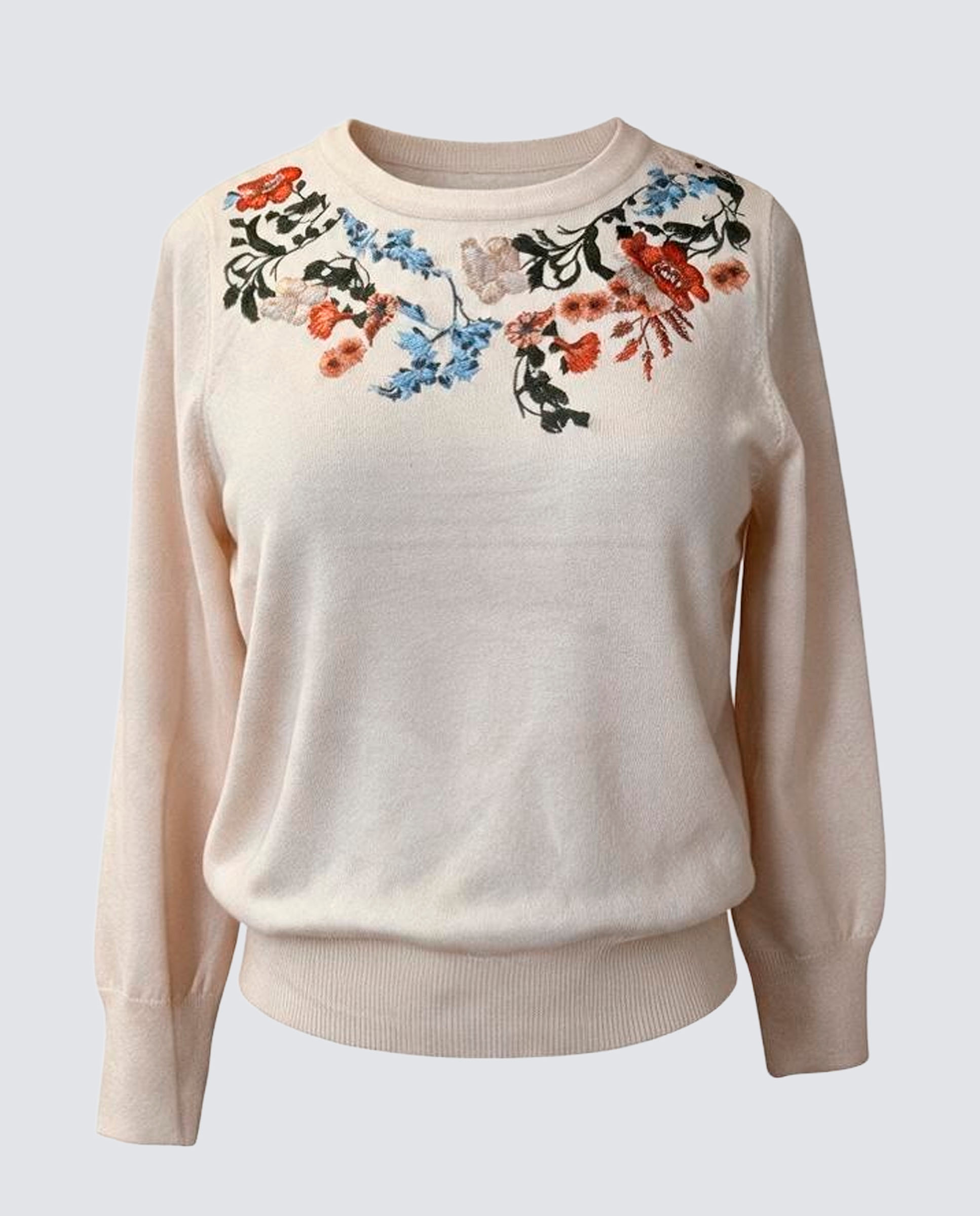 Camisola de malha lisa com manga comprida Bege-4