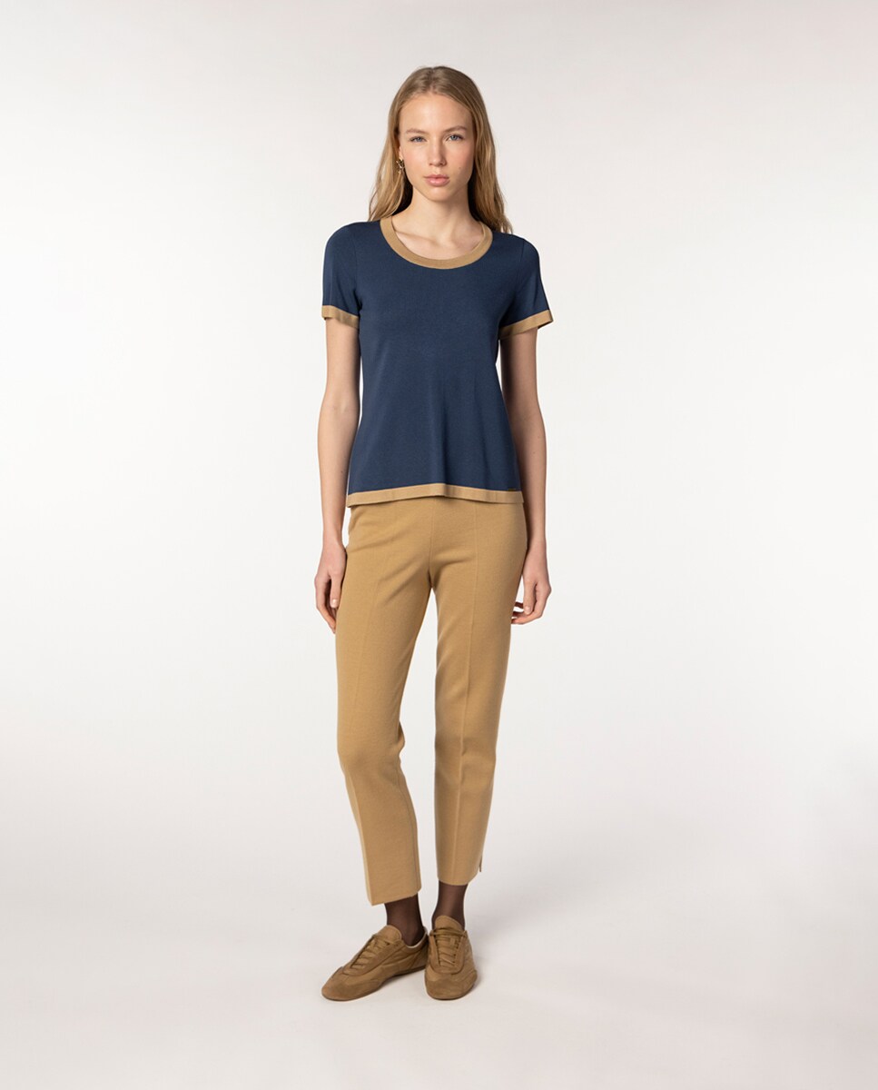 Conjunto de Malha Bicolor com Vivos em Contraste Azul-5