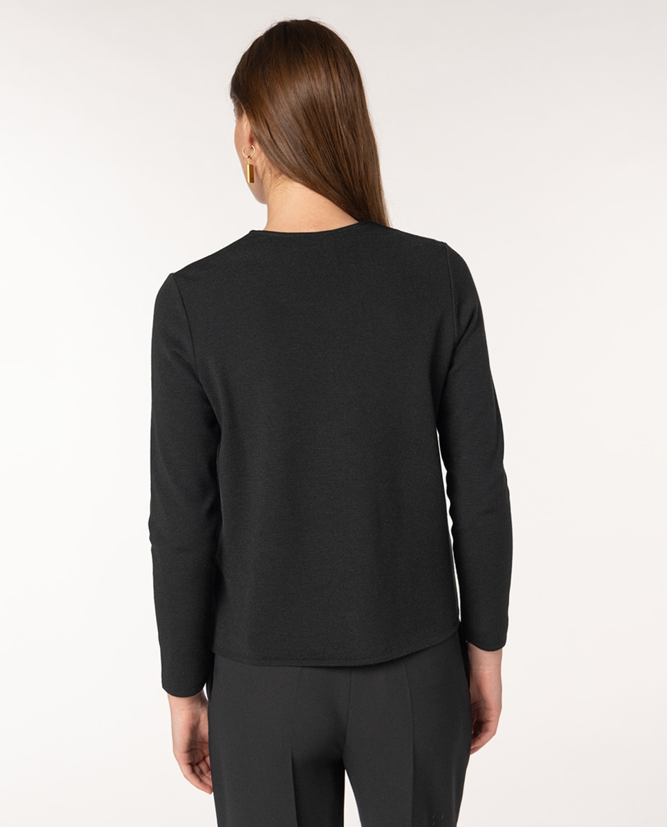 Casaco de Malha Milano com Bolsos de Vivos Preto-2