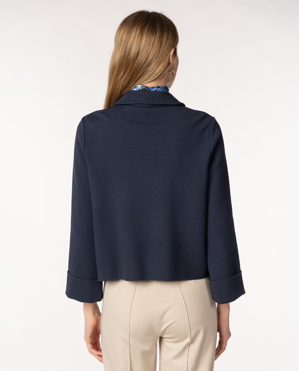 Camisola de malha de mulher com decote em bico e manga comprida Azul-marinho-2