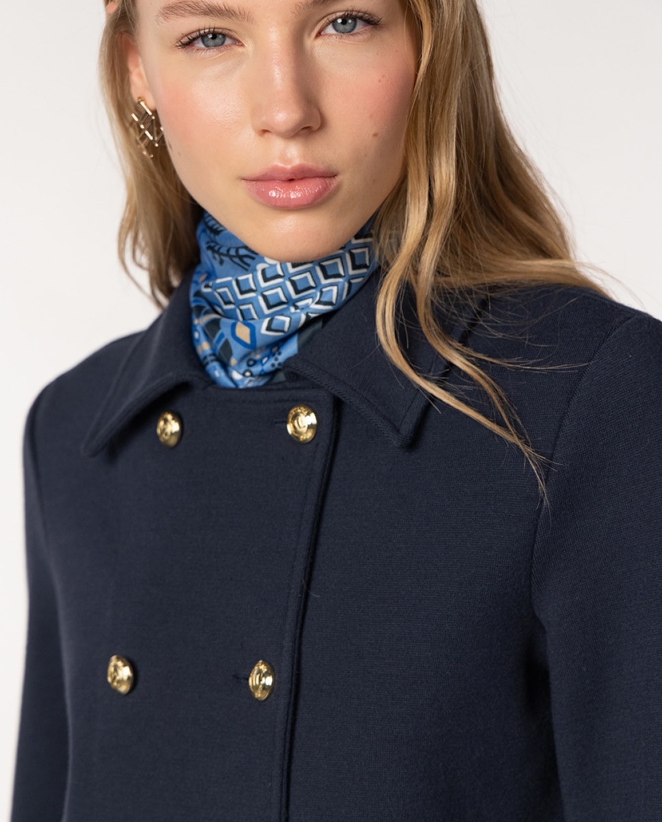Camisola de malha de mulher com decote em bico e manga comprida Azul-marinho-3