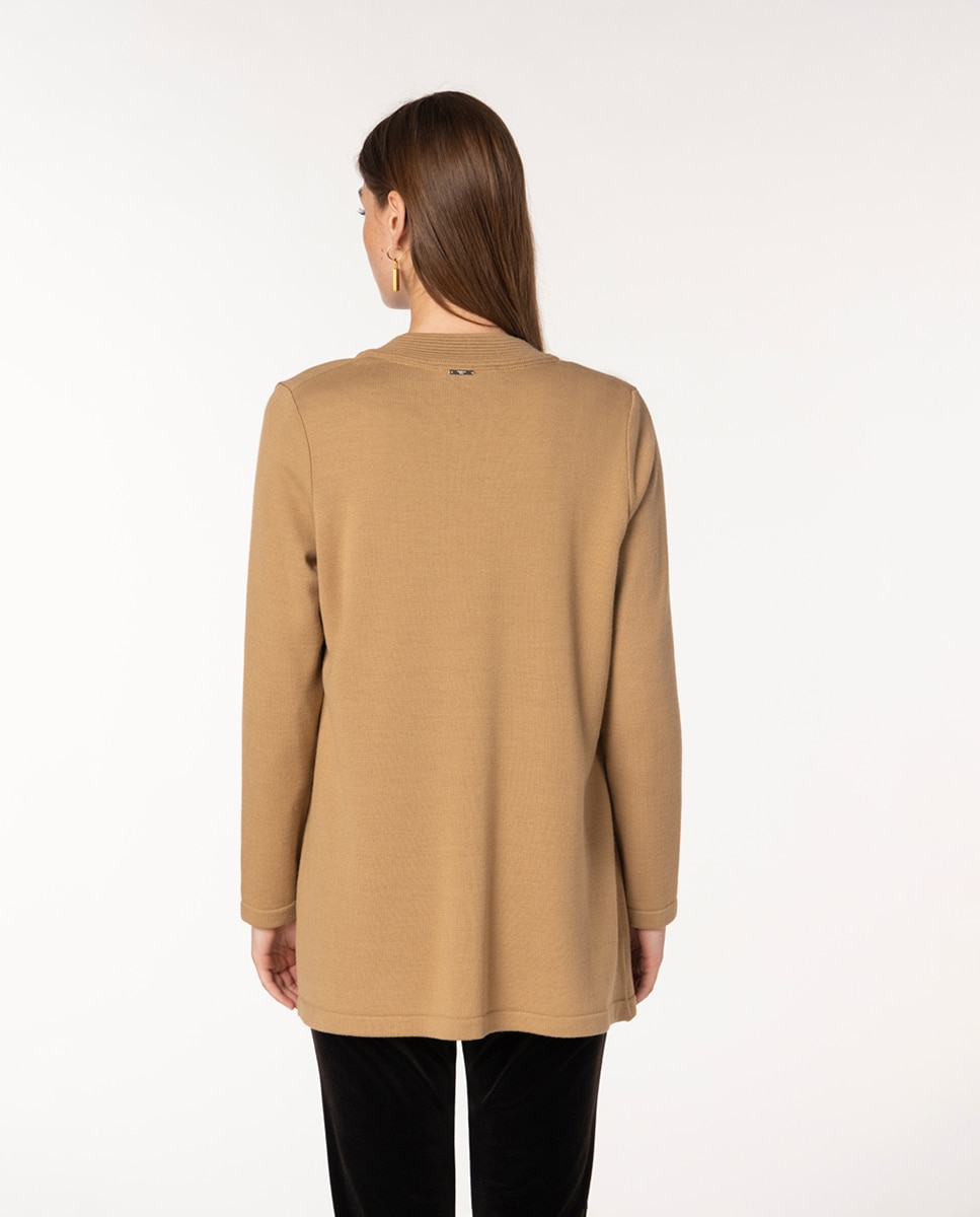 Casaco de Ponto Liso com Bolsos de Plastrão Creme-2